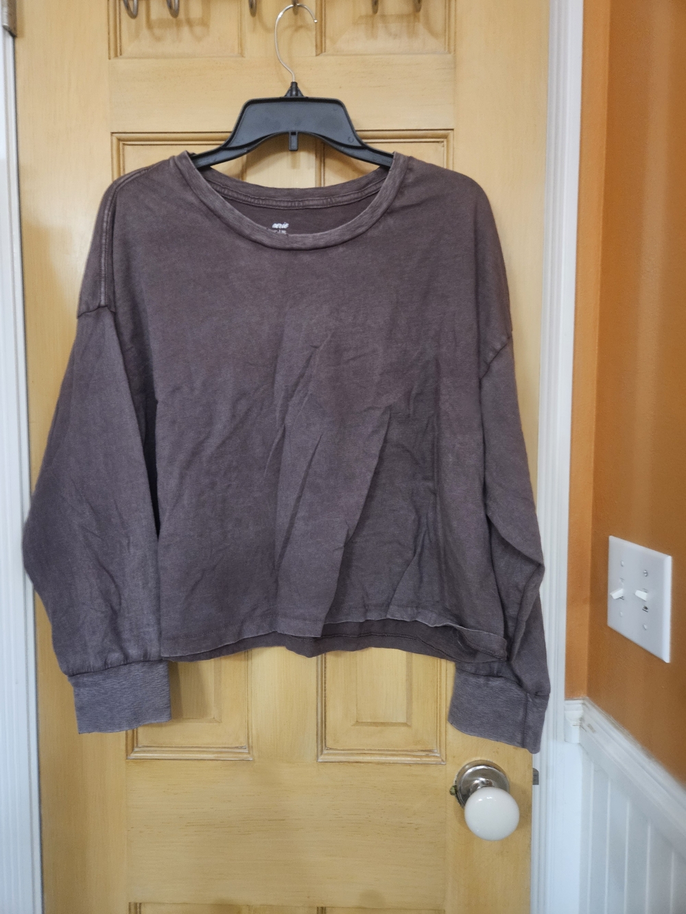 aerie Washed Brown Cropped Crewneck Tee